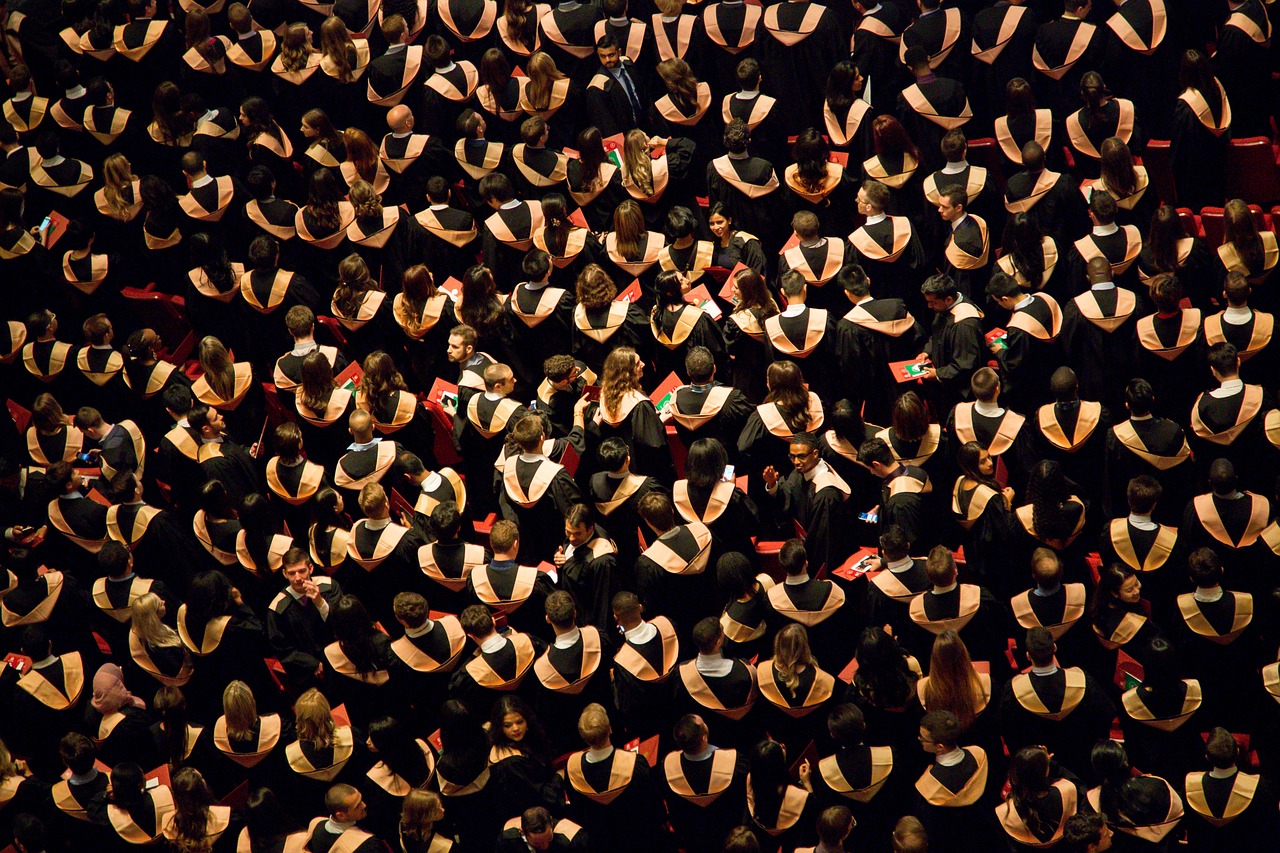 A crowd of graduates - photo taken from above